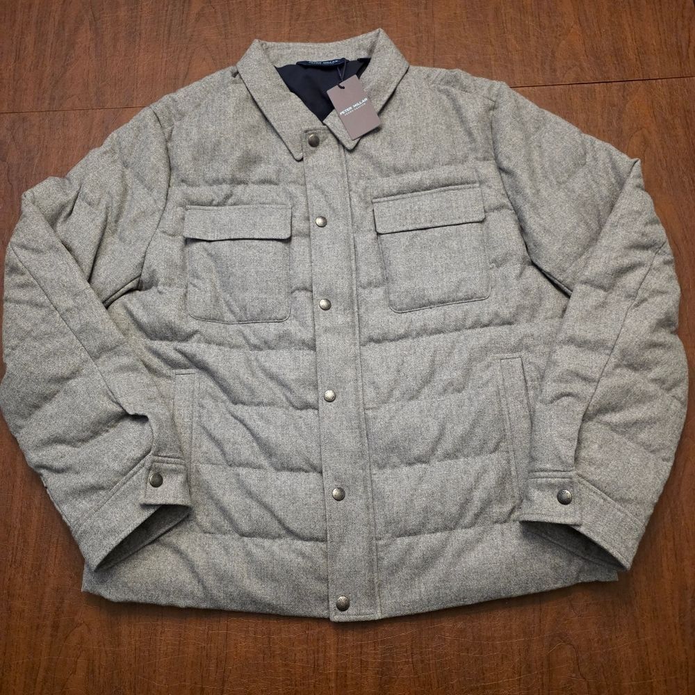 Peter Millar Crown Crafted Davos Wool Quilted Jacket Grey MF24XZ53 Men's Size XL